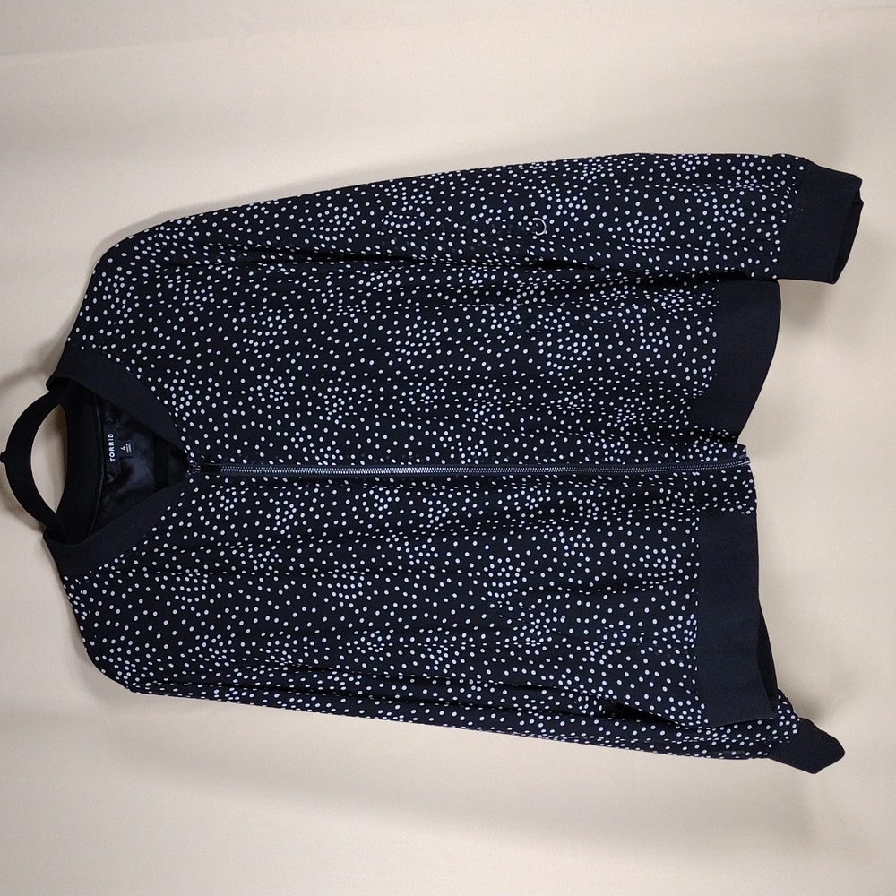 Torrid Chiffon Black White Multi Polka Dot Plus Size Retro Casual Bomber Jacket